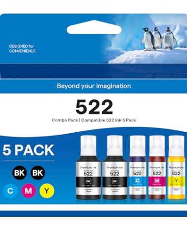 522 High Capacity Refill Ink Bottles Replacement for Epson 522 Ink Refill Bottles to Use with EPSON ET-2803 ET-4700 ET-2400 ET-4810 ET-2800 ET-2720 ET-4800 Printer (5 Packs)
