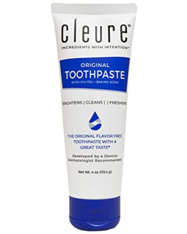 Cleure Original No Fluoride Toothpaste - SLS Free, Mint Free - with Xylitol for Fresh Breath & Helps Whiten - for Kids & Adults - Flavor Free (4oz Tube)