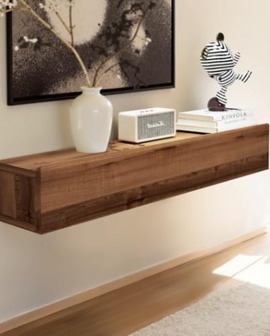 TuckTect Floating Solid Wood Console Table, 32'' Wall Mounted Narrow Entryway Table with Storage Shelf, Modern Couch Shelves Small Entry Way Tables for Entryway, Front Hall, Hallway (Walnut, 31.5IN)