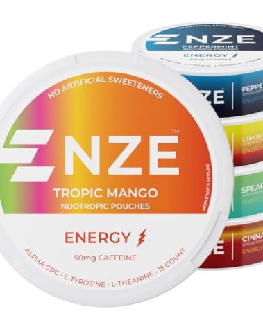 NZE Caffeine Nootropic Pouches (Variety Pack) - Energy Pouches with 50mg Caffeine, Alpha GPC, L-Tyrosine & L-Theanine with No Sugar or Artificial Sweeteners - 15 Pouches Per Can - 5 Pack