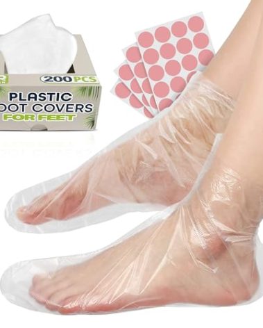 200 Pcs Plastic Foot Covers for Feet – Leak-Proof, Ribbed Anti-Slip Design with 200 Stickers for a Secure Fit – Moisturizing Socks for Pampering, Paraffin Wax Bags | Self Care & Holiday Gifting