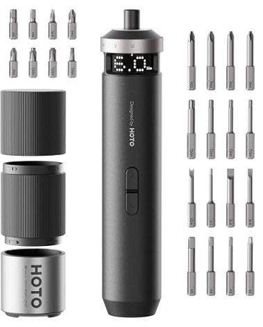 HOTO PixelDrive Electric Screwdriver, Smart Display, 6 Torque Settings, 0.5 to 6 N·m, 1/4'' Hex 30 Bits, LED Light, 2000 mAh Rechargeable Cordless Screwdriver Set for Electronics, Home Repair