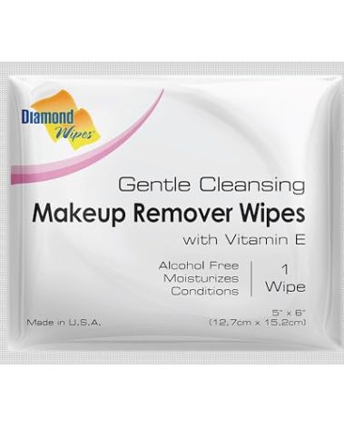 Diamond Wipes Face Cleansing and Waterproof Makeup Remover Wipes, Case of 50 Wipes, Alcohol Free Wipes with Vitamin E