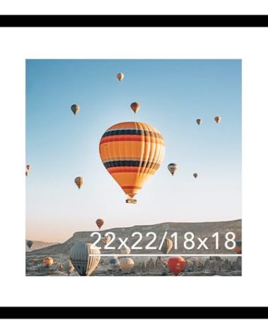 JCJMY 22x22 Picture Frame Black with 18x18 Mat, Display Photo 18x18 with Mat or 22 x 22 Without Mat, Wall Hanging Large 22x22 Poster Frame with Shatter Resistant Plexiglass, Black