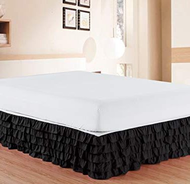 Elegant Comfort Luxurious Premium Quality 1500 Thread Count Wrinkle and Fade Resistant Egyptian Quality Microfiber Multi-Ruffle Bed Skirt - 15inch Drop, Full, Black