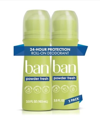 Ban Invisible Roll-on Antiperspirant Deodorant for Women and Men, 24-hour Underarm Odor & Sweat Protection, Powder Fresh, 3.5 Oz, Pack of 2