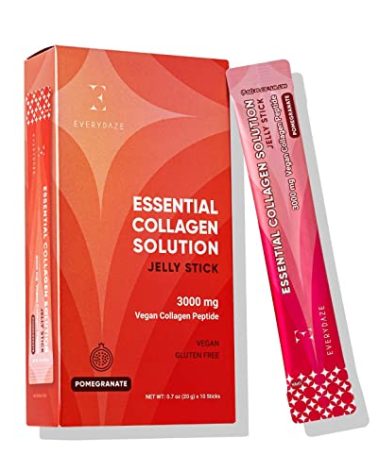 EVERYDAZE Essential Collagen Solution Jelly Stick | Vegan Collagen Peptide | Pomegranate | 10 Packs | Hair, Skin, Nails, Beauty, Bone | Vitamins, Minerals, Antioxidants for Men & Women