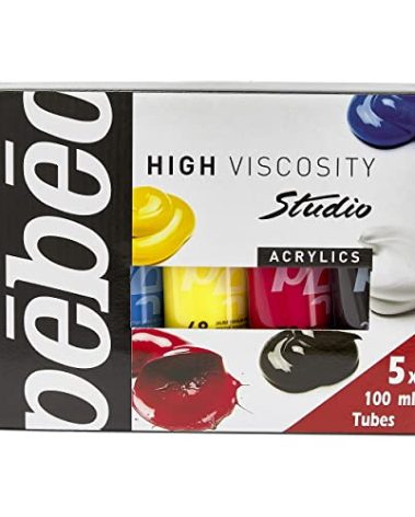Pébéo - Studio Acrylics Primary Pack 5 Tubes 100ml - Acrylic Paint Tubes and Brush Kit - Pébéo Acrylic Assortment - 5 Primary Color Tubes of 100 ml