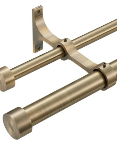 Lwiiom Double Curtain Rods with Aluminum End Cap and Full Surround Brackets,1"Front and 5/8" Back Rod,Adjustable between 140 to 164 Inches (11.5-13.5 Feet), Antique Bronze Double Window Drapery Rod