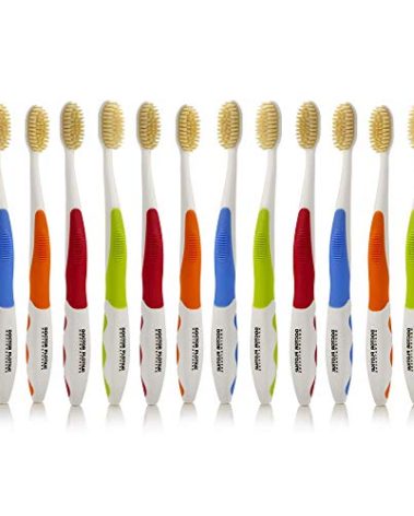MOUTHWATCHERS Soft Flossing Toothbrushes for Adults, Bulk Pack of 12, Ultra Clean Manual Toothbrush Set for Sensitive Teeth & Gums, by Dr. Plotka, Assorted Colors