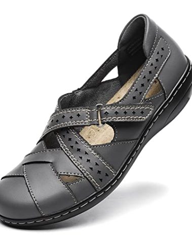 Irrefour Women's Classic Gray Genuine Leather Casual Loafer Cute Slip-On Fashion Closed Toe Flat Sandal Comfy Work Sandal Everyday Walking Shoe 1607-HUI070