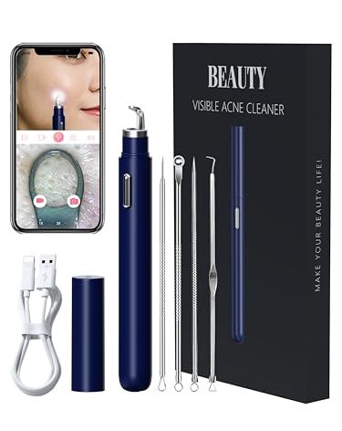 Visual Blackhead Remover Tools with Camera,Pimple Popper Extractor Tool Kit with Camera 20X 1080P Pore Cleaner Acne Comedone Whitehead Extractor Kit for iPhone/Android (Blue)