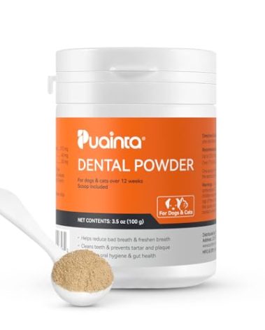 PUAINTA Dog Teeth Cleaning Powder - Iron Paws Dental Powder for Dog Bad Breath Treatment Freshener - Dogs Plaque Off and Tartar Remover - Cat Dog Dental Care - All Breeds & Sizes-100g