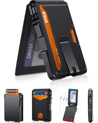 ZALVEX Wallet for Men, Mens Minimalist Wallet 9-13 Cards, Slim Compact Wallet with Money Clip & ID Window, RFID Blocking Smart Pop Up Card Wallet, Metal Aluminum Credit Card Holder Bifold Wallet