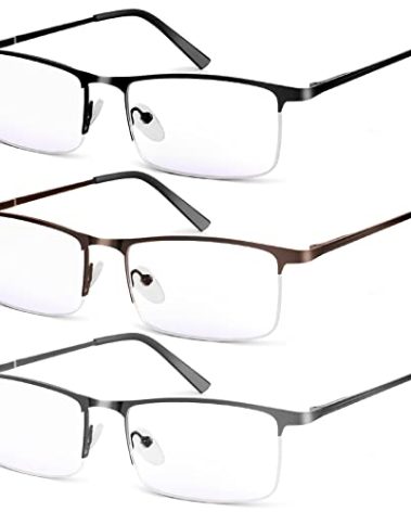 WEIMELTOY 3 Pack Blue Light Blocking Reading Glasses for Men, Stylish Half Frame Metal Computer Readers, Lightweight Spring Hinge Eyeglasses Anti Eyestrain/Glare/UV (Mix Color, Black+Grey+Brown, 2.75)