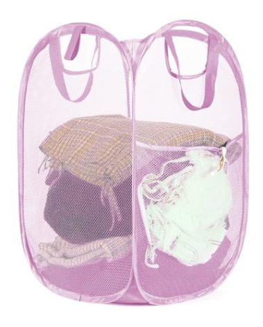 Strong Mesh Pop-up Laundry Hamper, Quality Pop Up Hampers for Laundry with Durable Handles Solid Bottom High Carbon Steel Frame, Easy to Open and Fold Flat for Storage(Light Pink)