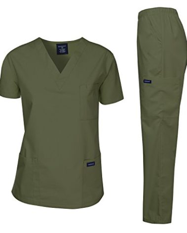 Dagacci Medical Uniform Womens Medical Scrub Set Shirt Top and Pant, Olive Green, Medium,