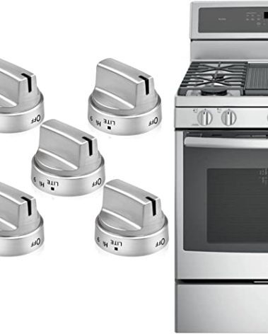 5pcs New Upgraded Wb03x24818 Gas Stove Knobs Replacement,Compatible with GE,Stainless Steel Specific D-Shape Connector Model Not Universal, Gas Range Oven Stove Knob