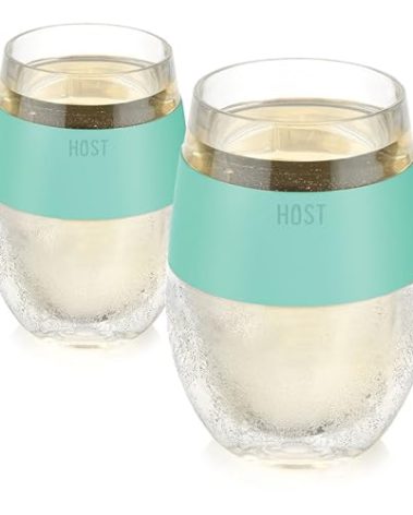 Host Wine Freeze Cup Set of 2 - Plastic Double Wall Insulated Wine Glasses with Freezing Gel, Wine Glass for Red and White Wine, 8.5 oz Mint