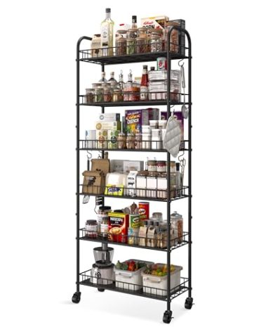 Qiaoxuan 6 Tier Slim Storage Cart with Wheels, Metal Mobile Shelving Unit Organizer Utility Cart for Office Bathroom Kitchen Laundry Room Narrow Places (10inches)