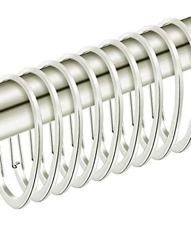 Nickel Shower Curtain Rings, Rustproof Shower Curtain Hooks for Bathroom, ZESLMG Decorative Shower Hooks Rings for Shower Curtain Rod Hangers, Set of 12 D-Shaped Design