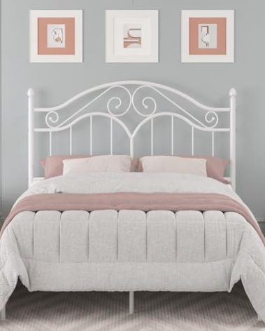 Elephance Queen Size Metal Bed Frame with Vintage Headboard,11 Inches Storage Space Platform Bed No Box Spring Needed Easy Assembly,White