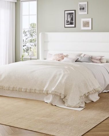 Allewie King Size Platform Bed Frame with Velvet Upholstered Wingback Headboard, No Box Spring Needed, Under Bed Storage Space, Strong Wooden Slats, Modern Mattress Foundation, Easy Assembly, White