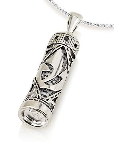 925 Sterling Silver Mezuzah Necklace, Scroll Pendant, Jewish Shema Necklace, Jewish Jewelry, Chain Hebrew Letters, Messianic, Blessings Israel Gifts Souvenirs Spiritual Kabbalah Art Holy Land hebrew jewelry for men (Shin)