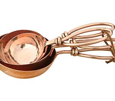 Creative Co-Op Hammered Stainless Steel Leather Tie (Set of 4 Sizes) Scoops, Copper