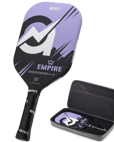 A11N Empire Edgeless Pickleball Paddle – Carbon Fiber Paddle with Longer Handle Design for Double-Handed Backhand & SuperGrit Surface Texture Technology, PowerMax – Elongated Shape, Purple