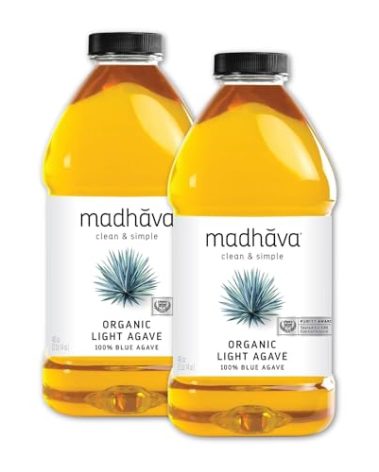 MADHAVA Organic Light Agave, 100% Pure Blue Nectar | Sugar Alternative | Vegan | Non GMO | Natural Liquid Sweetener, 46 Oz. (Pack of 2)