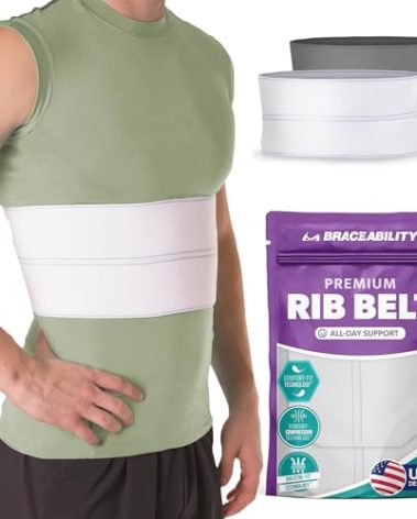 BraceAbility Broken Rib Brace for Men and Women - Rib Protector Compression Wrap, Chest Support Belt for Bruised, Fractured, Dislocated Ribs, Costochondritis Relief, Sternum Brace (Male - White)