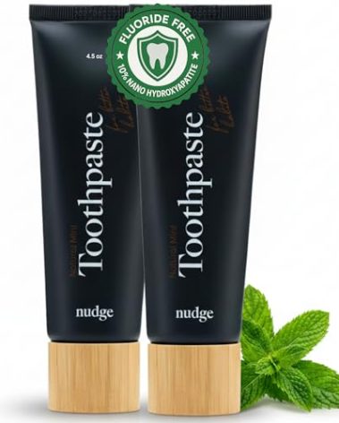 Nudge 10% Nano Hydroxyapatite Toothpaste, Remin+™ Formula with Vitamin E, Fluoride-Free, SLS-Free, Helps Remineralize Enamel, Supports Dry Mouth Relief and Sensitive Teeth, Mint, 4 oz (Pack of 2)