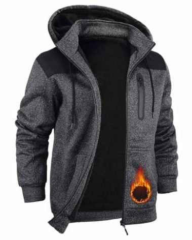 Xsylxgc Hoodies for Men Heavyweight Sherpa Lined Jackes Full Zip Fleece Winter Jacket, Black XL