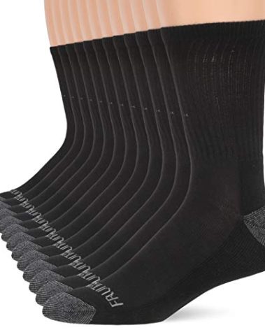 Fruit of the Loom Men's Big and Tall Dual Defense Crew Socks 12 Pair, Black/Grey, Shoe Size: 13-15 (X-Large)