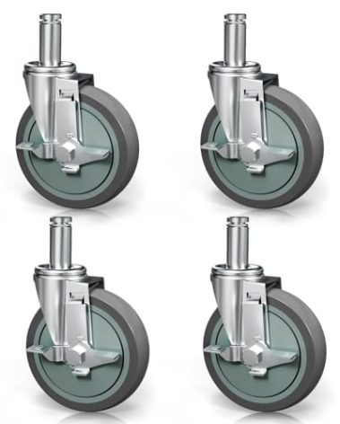 VVOKGO Caster Wheels 5" Locking Stem Casters Set of 4 Heavy Duty Castors with Brakes, for Wire Shelving Racks (0.866" x 2-3/16")