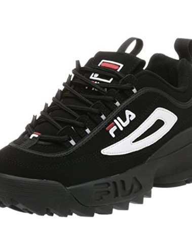 Fila Men's Strada Disruptor fashion sneakers, Black/White/Vin Red, 9 US