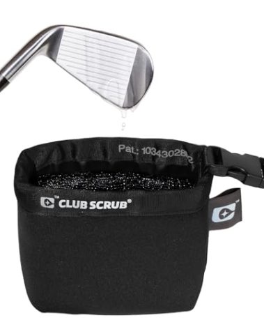 Club Scrub Golf Club and Golf Ball Cleaning Bag, Waterproof Clean Face Technology Liner, Perfectly Dry Neoprene Exterior, Detachable Clip, Machine Washable, Cleans Club Grooves, Black