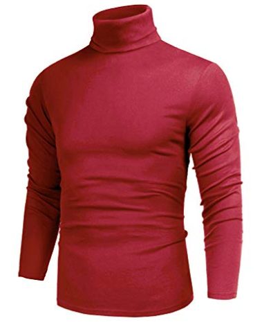 Mens Lightweight Long Sleeve Turtleneck Top Pullover Slim Fit Sweater Red S