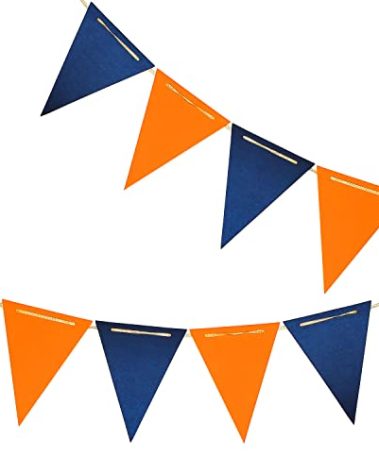 Blue and Orange Pennant Banner,Orange and Blue Vintage Double Sided Triangle Flag，for Party Decoration,Pack of 30pcs Triangle Flag
