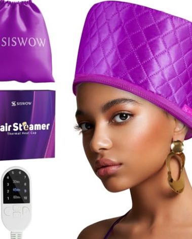 Hair Steamer for Deep Conditioning w/10-level Heats Up Quickly, Heating Cap for Deep Conditioner - Thermal Steam Cap for Black Hair, Great for Hair Treatment (Purple)