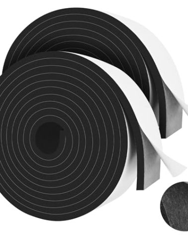 20Ft Self Adhesive Foam Seal Strips 2In x 1/4In x 10Ft Each Roll Weatherstrips High Resilience Weather Stripping Door Foam Seals for Door Soundproofing, Window Insulation (2 Rolls, Black)