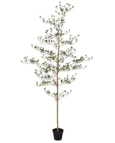 Verinatural Artificial Black Olive Tree 6FT Indoor Outdoor Decor Faux Plants - Real Wood Trunk Fake Tree with Green UV Resistant Leaves - Tall Floor Plant for Modern Home Office Living Room Decoration
