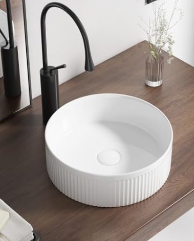 Round Vessel Sink 14 Inch Above Counter - White Ceramic Countertop Bathroom Sink, 14" x 14" Modern Vanity Art Basin Porcelain Hand Wash Basin