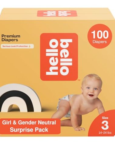 Hello Bello Premium Diapers, Size 3 (14-24 lbs) Surprise Pack for Girls - 100 Count, Hypoallergenic with Soft, Cloth-Like Feel - Assorted Girl & Gender Neutral Patterns