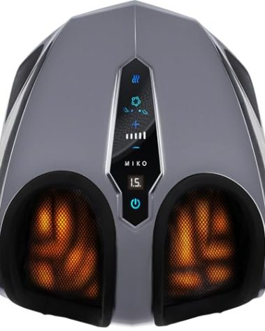 MIKO Foot Massager Machine with Deep-Kneading, Compression, Shiatsu, and Heat for Plantar Fasciitis, Neuropathy - Fits up to Men Size 12