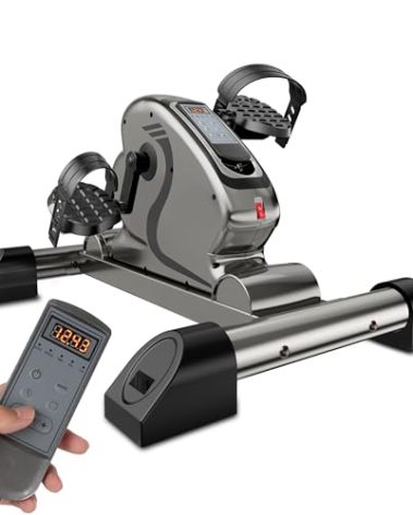 HNLIY Mini Exercise Bike Electric Pedal Exerciser with Upgraded Non-slip Base Remote Control Indoor Under Desk Bike for Hand, Arm, Knee, Leg Home Recovery Workout Equipment Elderly Motorized Exerciser