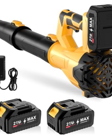 Cordless Leaf Blower 750CFM 200MPH – Electric Rechargeable Handheld Blower with 2×4.0Ah Batteries & Charger, Lightweight Design, 6-Speed Levels, 2 Extended Tubes for Yard, Lawn & Garden (Yellow)