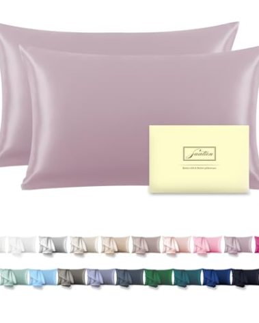 Silk Pillow Cases 2 Pack Soft Breathable and Sliky Standard Size Pillow Cases Set of 2,Natural Mulberry Satin Silk Pillowcase with Hidden Zipper for Hair and Skin (Lavender,20"X 26",2pcs)