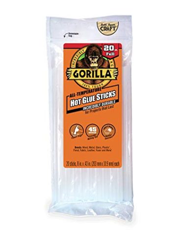 Gorilla Hot Glue Sticks, Clear Glue, Full Size 8" Long x 0.43" Diameter, 20 Count (Pack of 1) - Safe for All Temperatures with Extended Working Time